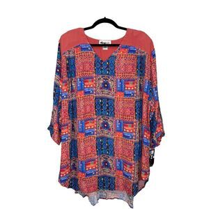 Vintage We Be Bop Women’s 1X Tunic Top Artsy Abstract Patchwork Relaxed 90s NEW